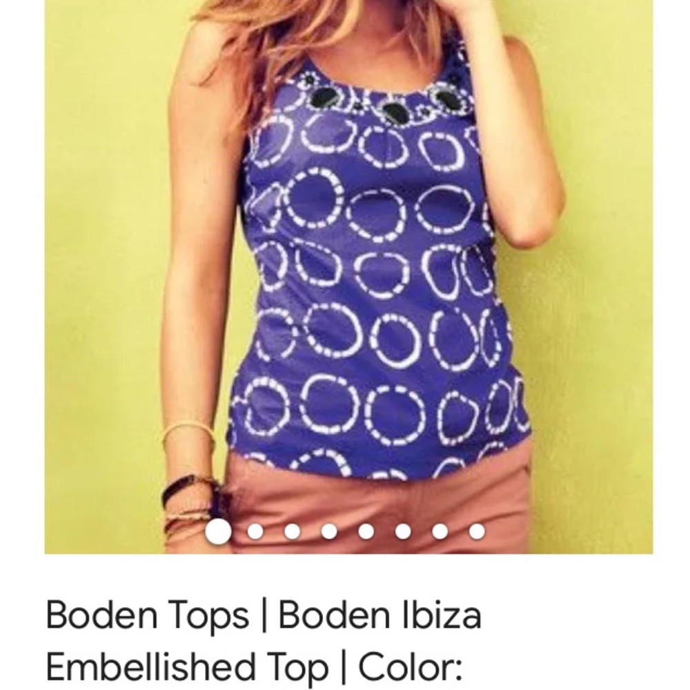 Preowned Boden Ibiza Embellished Top, Purple/White, Size US 6